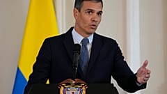 El presidente del Gobierno español, Pedro Sánchez, durante una declaración conjunta con el presidente de Colombia, Gustavo Petro, en Bogotá, Colombia, 24/8/2022