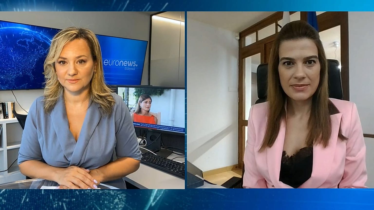 Η υπουργός Ενέργειας της Κύπρου, Νατάσα Πηλείδου, και η δημοσιογράφος του euronews, Φαίη Δουλγκέρη
