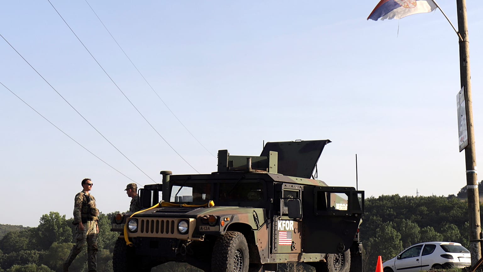 Des soldats américains de la force de KFOR de l'Otan à Leposavic, dans le nord du Kosovo, le 18 août 2022.