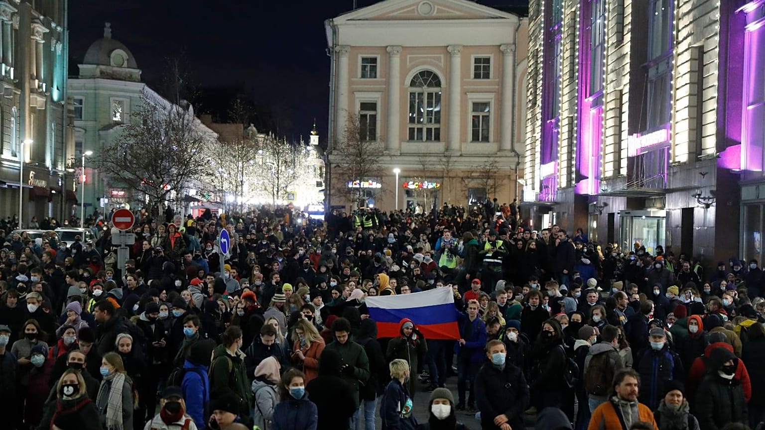 People attend an opposition rally in Moscow in April 2021.