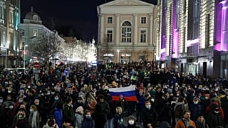 People attend an opposition rally in Moscow in April 2021.