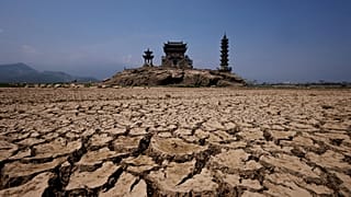 A view of pagodas on Louxingdun island that usually remain partially submerged under the water of Poyang Lake. 