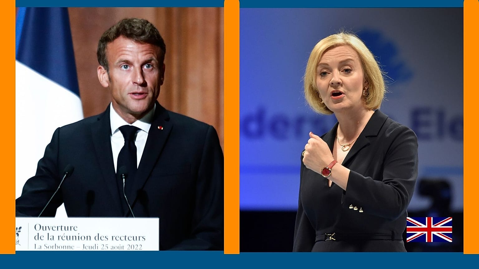 À gauche Emmanuel Macron, à droite Liz Truss