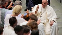 Pope Francis waves as he leaves at the end of an audience with participants to a pilgrimage of altar servers from France, =at the Vatican, 26 August 2022