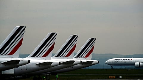 Air France planes are parked on the tarmac at Paris Charles de Gaulle airport, in Roissy, near Paris, May 17, 2019. 