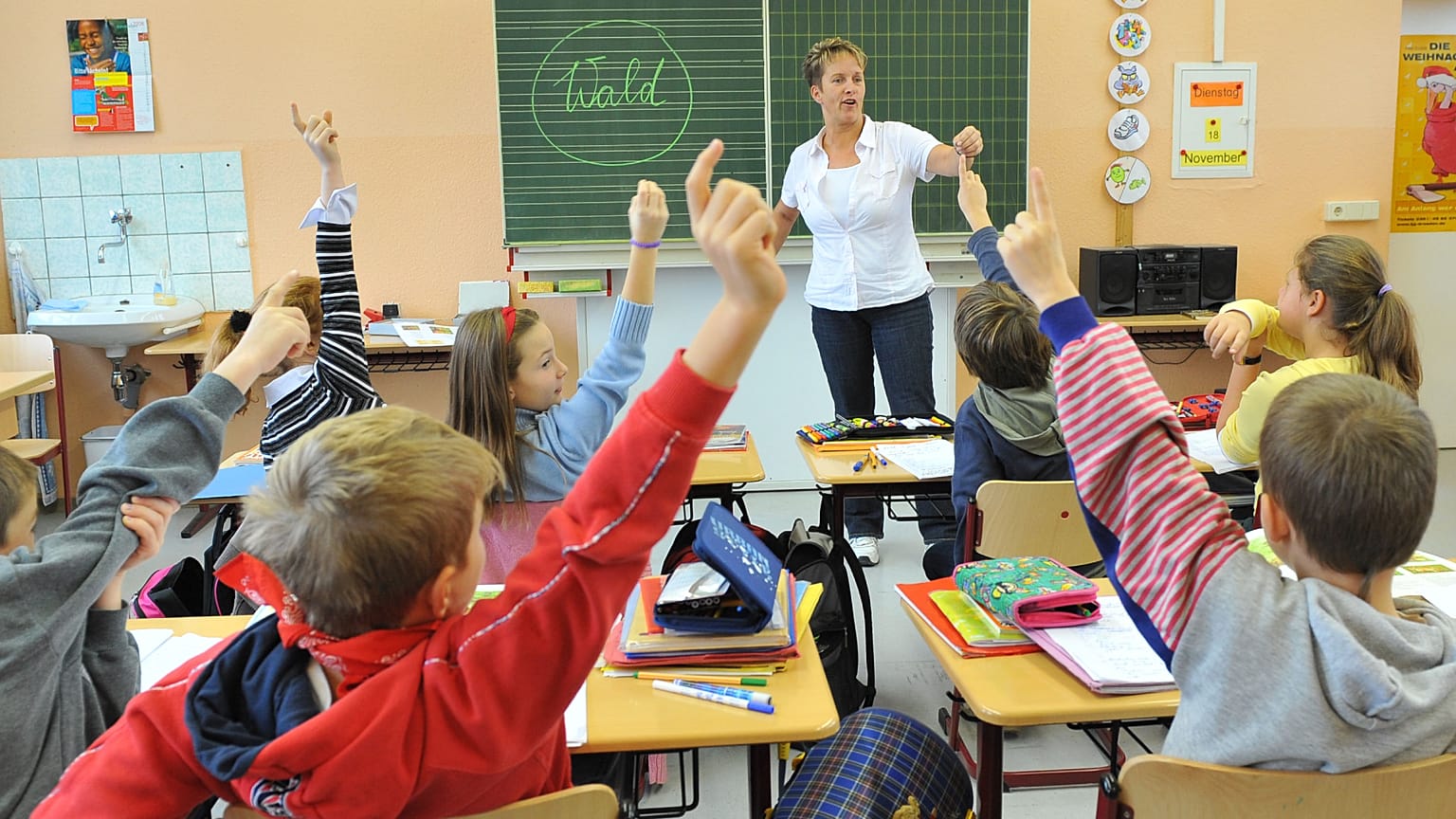 Dresden'de bir sınıfta ders veren öğretmen (arşiv) 