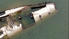 The wreckage of a WWII German warship is seen in the Danube river near Prahovo, 29 August 2022