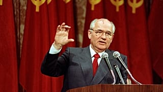 Soviet President Mikhail Gorbachev addresses a group of 150 business executives in San Francisco in June 1990