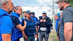 Rafael Mariano Grossi, patron de l'AIEA (Agence internationale de l'énergie atomique), à la centrale de Zaporijjia, le 01/09/2022