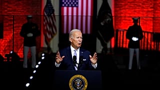 Joe Biden delante del Hall de la Independecia, Filadelfia, Estados Unidos 1/9/2022