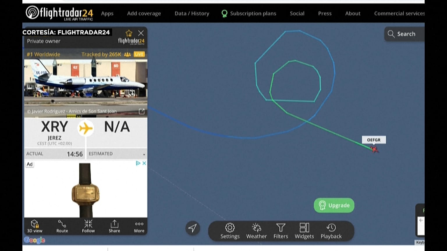 Vuelo del jet que se estrelló en el Báltico registrado en el mapa de FLIGHTRADAR24 el 4/9/2022