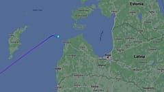 The flight route of the Cessna 551 aircraft that crashed off the coast of Latvia