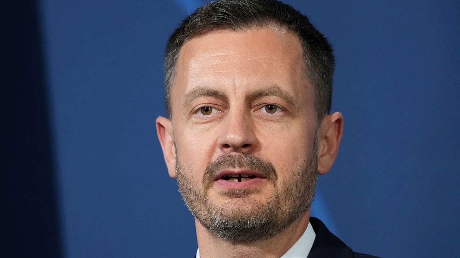 Slovakia's Prime Minister Eduard Heger speaks during a press conference in Berlin in June.