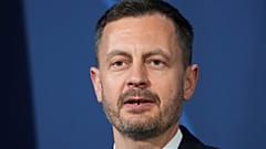 Slovakia's Prime Minister Eduard Heger speaks during a press conference in Berlin in June.