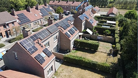 Solar panels are installed on a social housing estate in Temse, Belgium.