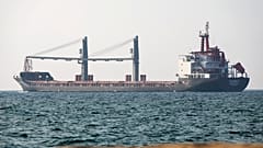 The Fulmar S vessel carrier with 12000 ton of corn makes its way from the port in Odessa.
