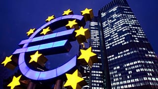 A giant Euro symbol stands in front of the European Central Bank (ECB) in Frankfurt, Germany. 
