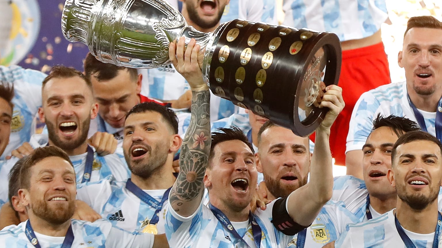 Lionel Messi lifts the Copa America for Argentina in 2021