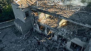 Ruins of a psychiatric hospital are seen after the Russian night shelling in Kramatorsk