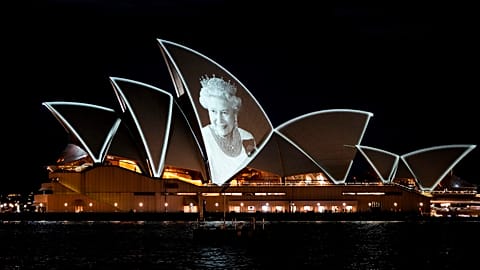 An image of Queen Elizabeth II is projected onto the Sydney Opera House, Australia