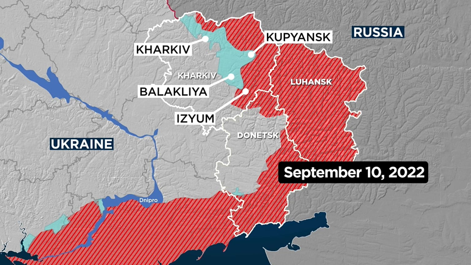Les avancées de l'armée ukrainienne dans l'est, au 10 septembre 2022.