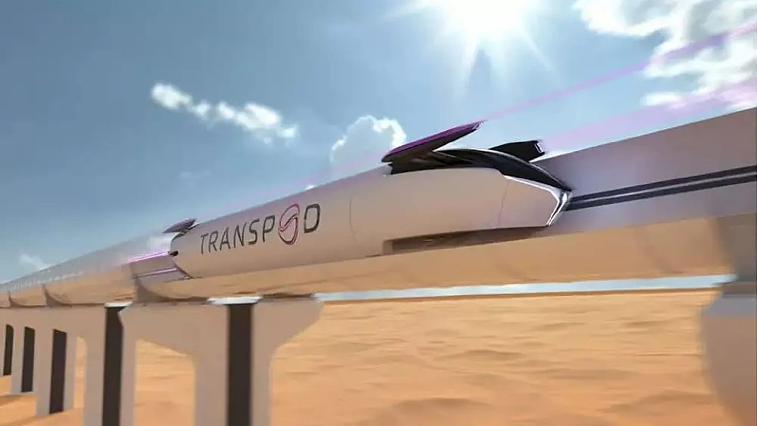 1000 km hızla seyahat edebileceği ileri sürülen Fluxjet vakumlu tüp trenlerinin bir çizimi