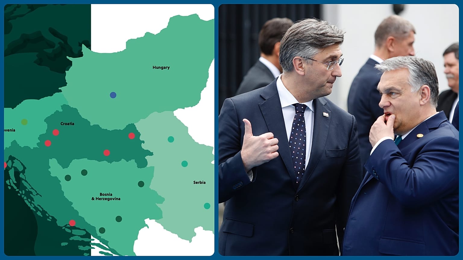 A Fortenova disztribúciós központjai a térségben, jobbra Andrej Plenković és Orbán Viktor találkozója Portugáliában, 2020-ban