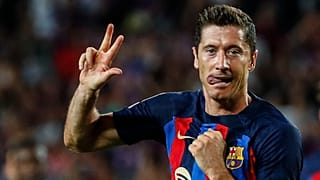 Célébration de Robert Lewandowski après avoir trois marqué trois but