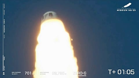 This image provided by Blue Origin shows a rocket after a launch failure on Monday, Sept. 12, 2022.