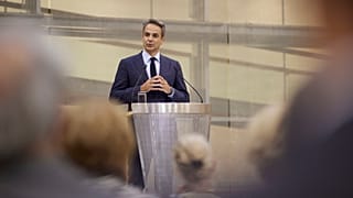Ο πρωθυπουργός Κυριάκος Μητσοτάκης μιλάει κατά τη διάρκεια των εγκαινίων της επετειακής έκθεσης "Μικρά Ασία: Λάμψη - Ξεριζωμός - Καταστροφή - Δημιουργία" , στην Αθήνα,
