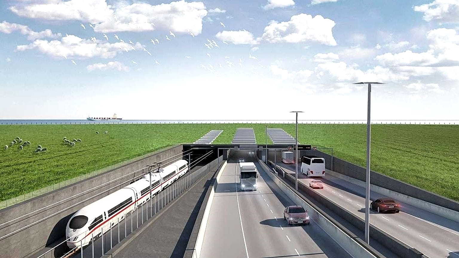 Le plus long tunnel immergé du monde sera composé d'une autoroute à quatre voies et de deux voies ferrées.