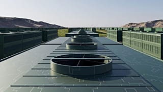 A rendering of a direct air capture array at CarbonCapture's Project Bison facility
