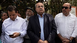 أحمد الطيبي رئيس الحركة العربية للتغيير متوسطاً أيمن عودة (الجبهة العربية للتغيير) وسامي أبو شحادة (التجمع الوطني الديمقراطي)