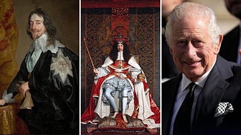 King Charles I (left); King Charles II (middle); King Charles III