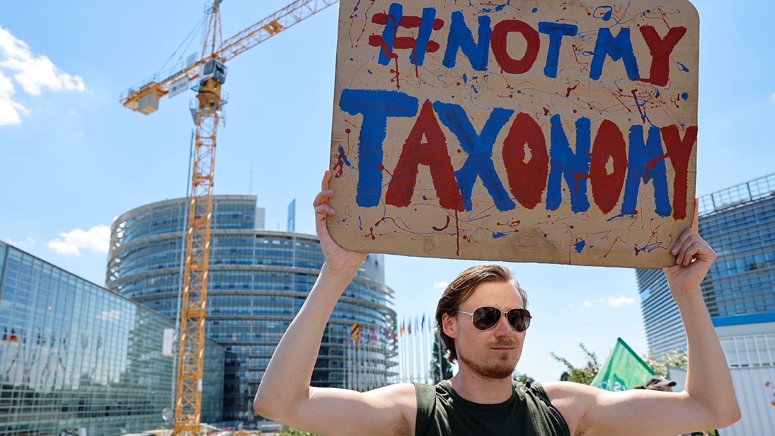 Climate activists demonstrate outside the European Parliament, July 5, 2022 in Strasbourg, eastern France. 