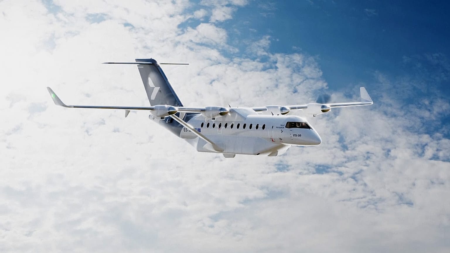 Image shows a concept rendering of the planned all-electric ES-30 from Swedish company, Heart Aerospace.