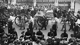 The funeral procession of Britain's King George VI begins its journey from Westminster Hall to Paddington Station, in London, on 15 February 1952.
