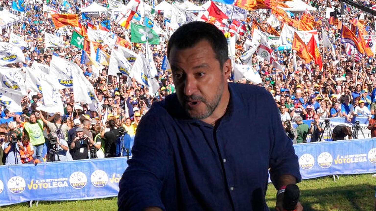 Le leader de la Ligue, Matteo Salvini, lors d'un meeting dans le nord de l'Italie, le 18/09/2022