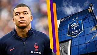 A g. Kylian Mbappé le 03/06/2022 // A dr. siège de la Fédération française de football, le 13/03/2021