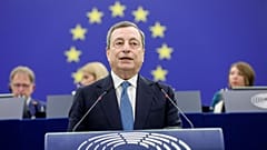 Italian Prime Minister Mario Draghi delivers his speech, May 3, 2022 at the European Parliament in Strasbourg, eastern France. 