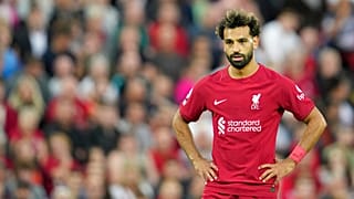 محمد صلاح خلال مباراة كرة القدم في الدوري الإنجليزي الممتاز بين ليفربول وكريستال بالاس في ملعب أنفيلد في ليفربول، الاثنين 15 أغسطس 2022 