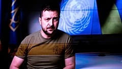 Zelenskyy addressing the UN General Assembly. 