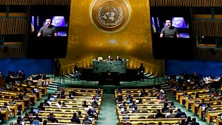 Mensaje del presidente de Ucrania, Volodímir Zelenski, ante la Asamblea General de la ONU, en Nueva York (EE. UU.).