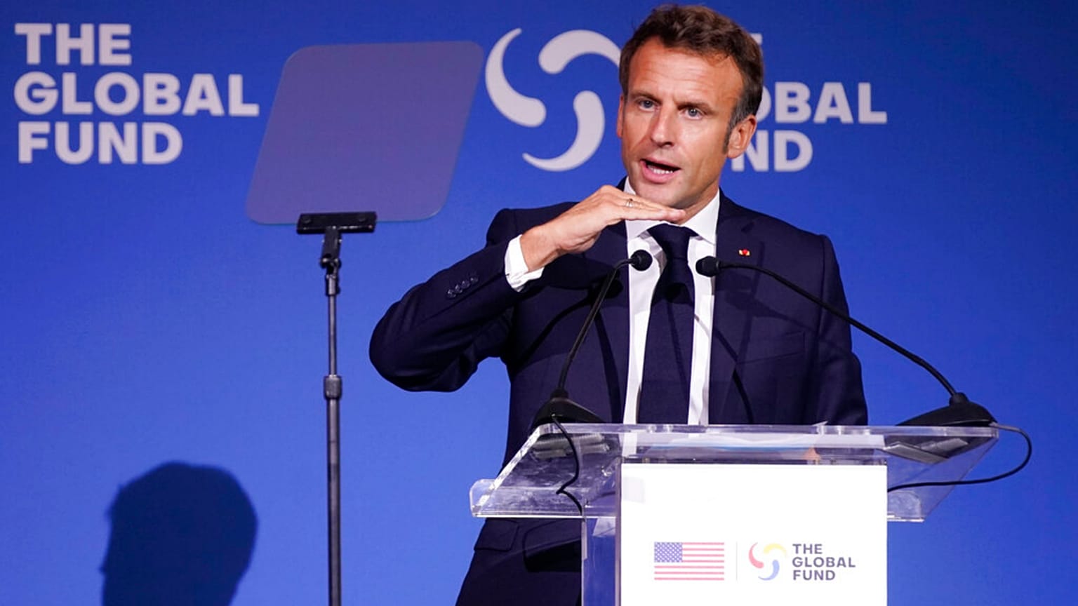 الرئيس الفرنسي إيمانويل ماكرون خلال المؤتمر السابع لتجديد موارد الصندوق العالمي، نيويورك، 21 سبتمبر 2022.
