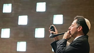 David R. Cohen is the "Baal Jekiah," Hebrew for the shofar trumpeter, at Temple-Kol Ami in Beachwood, Ohio during Rosh Hashanah