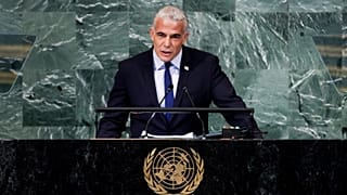 رئيس الوزراء الإسرائيلي يائير لبيد أثناء خطابه أمام الجمعية العامة للأمم المتحدة، الخميس 22 سبتمبر 2022، بمقر الأمم المتحدة