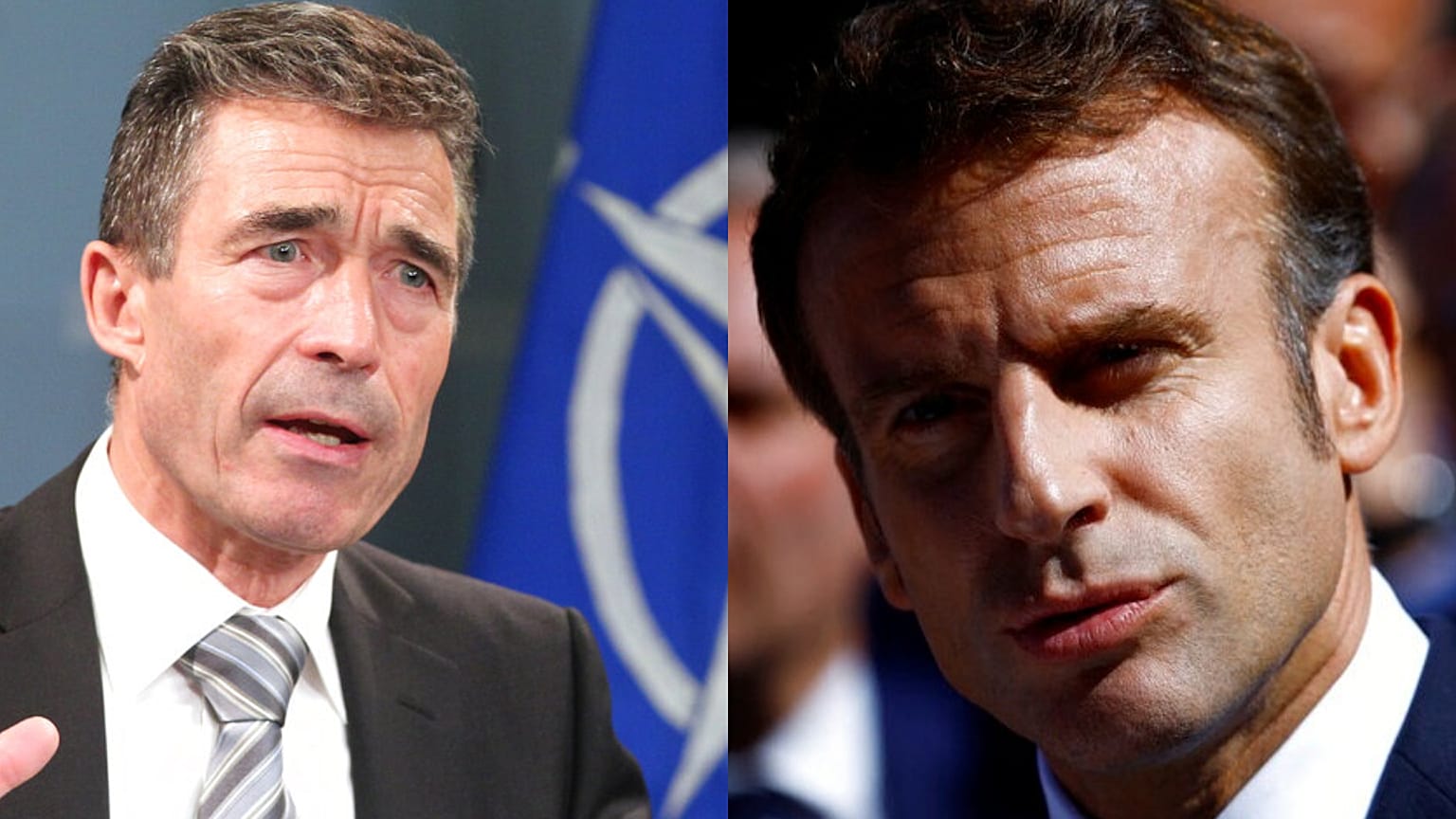 Eski NATO Genel Sekreteri Anders Fogh Rasmussen (sol), Fransa Cumhurbaşkanı Emmanuel Macron 