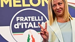 Giorgia Meloni, la dirigeante du parti post-fasciste Fratelli d'Italia, réagissant après les résultats des élections plaçant sa formation en première position, le 26/09/2022