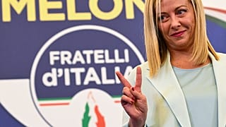 Giorgia Meloni, la dirigeante du parti post-fasciste Fratelli d'Italia, réagissant après les résultats des élections plaçant sa formation en première position, le 26/09/2022