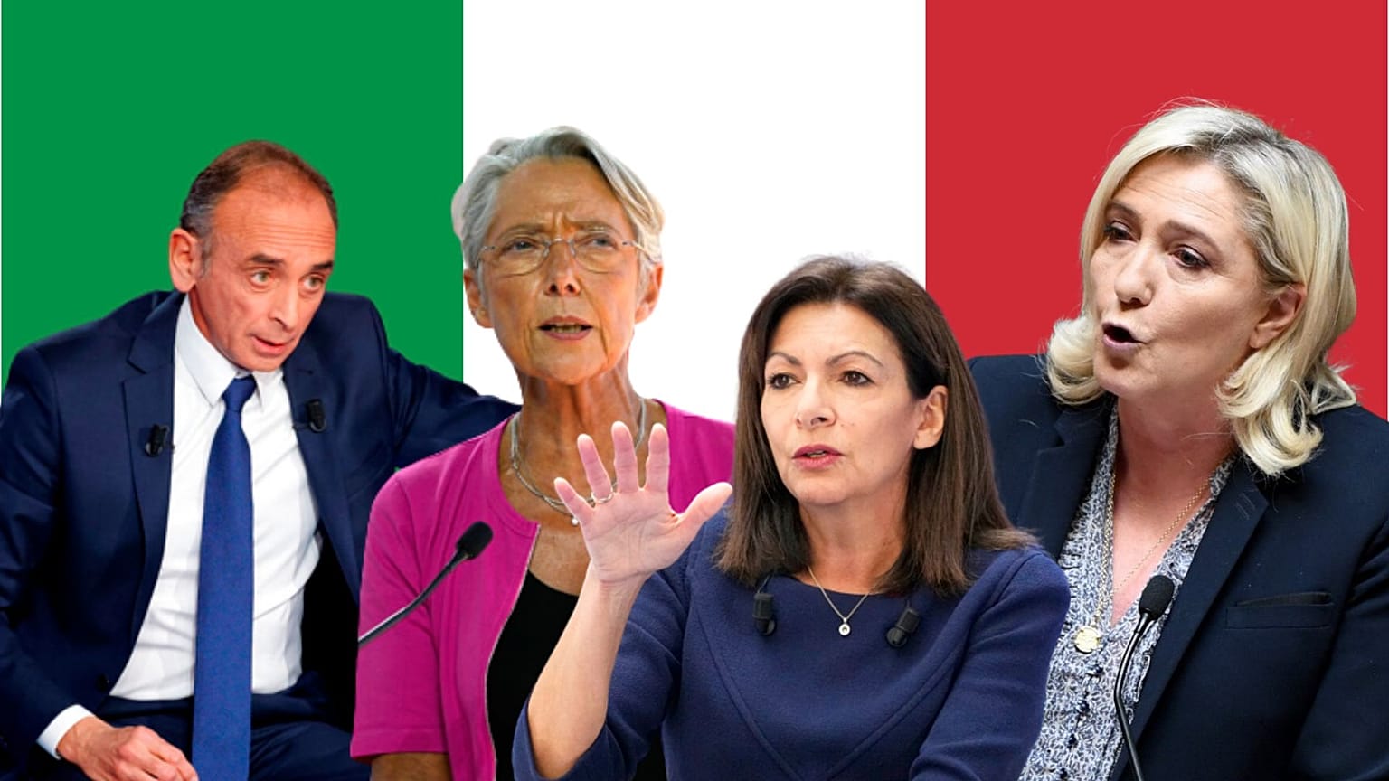 De gauche à droite, Eric Zemmour, Elisabeth Borne, Anne Hidalgo, Marine le Pen. Les leaders politiques français se sont exprimés à la suite des élections italiennes